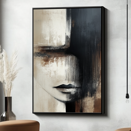 Neutral Abstract Canvas Wall Art Woman Signature Framed Canvas